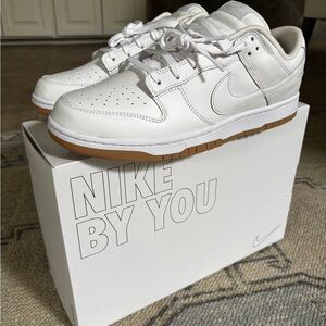 BRAND NEW IN BOX Custom White Nike Dunks Lows with Gum colored sole, size 12